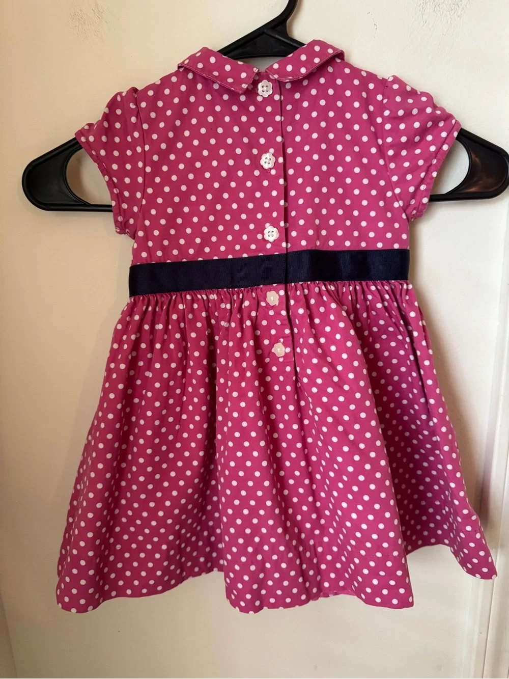 GAP Pink Cotton Polka Dot Dress with Navy Belt Size 12-18 Months